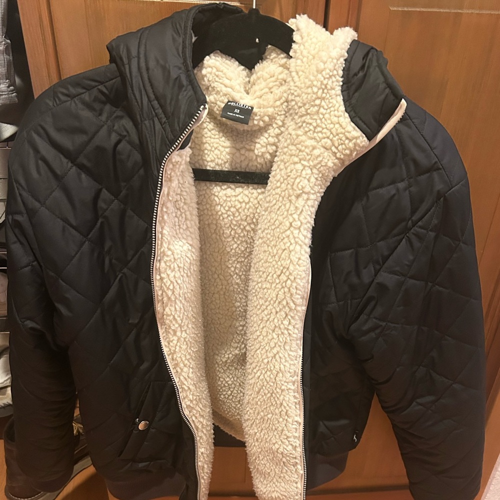 Hollister Black Jacket with Cream Fleece lining